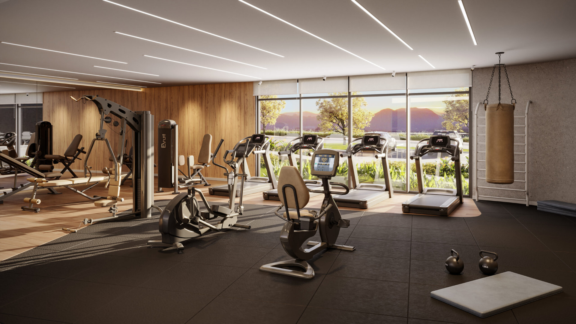 Academia do clube do Nau Marina e Moradas com vista para a área externa