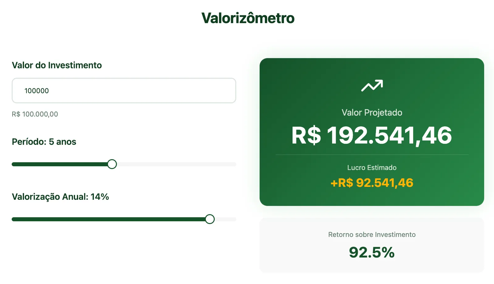 Interface da ferramenta Valorizômetro da DB Real Estate